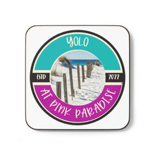 Load image into Gallery viewer, Yolo at Pink Paradise Hardboard Back Coaster
