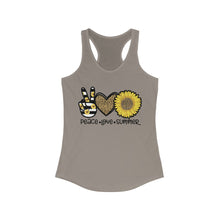 Load image into Gallery viewer, Peace Love Summer (w/Sunflower) - Women's Ideal Racerback Tank