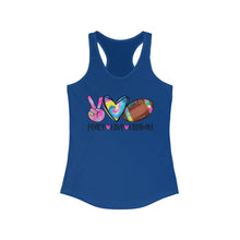 Load image into Gallery viewer, Peace Love Football (w/ Tye Dye Ball) - Women's Ideal Racerback Tank