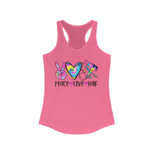 Load image into Gallery viewer, Peace Love Hair (w/Tye Dye Heart) - Women's Ideal Racerback Tank
