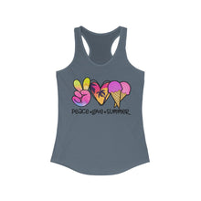 Load image into Gallery viewer, Peace Love Summer (w/Ice Cream Cones) - Women's Ideal Racerback Tank