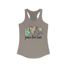 Load image into Gallery viewer, Peace Love Hair (w/Gold Heart) - Women's Ideal Racerback Tank