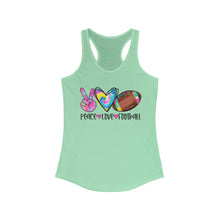 Load image into Gallery viewer, Peace Love Football (w/ Tye Dye Ball) - Women's Ideal Racerback Tank