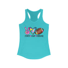 Load image into Gallery viewer, Peace Love Football (w/ Tye Dye Ball) - Women's Ideal Racerback Tank
