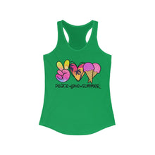 Load image into Gallery viewer, Peace Love Summer (w/Ice Cream Cones) - Women's Ideal Racerback Tank
