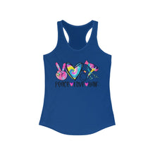 Load image into Gallery viewer, Peace Love Hair (w/Tye Dye Heart) - Women's Ideal Racerback Tank