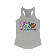 Load image into Gallery viewer, Peace Love Football (w/ Tye Dye Ball) - Women's Ideal Racerback Tank