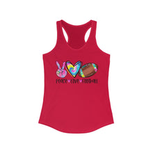Load image into Gallery viewer, Peace Love Football (w/ Tye Dye Ball) - Women's Ideal Racerback Tank