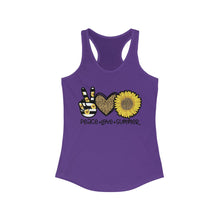 Load image into Gallery viewer, Peace Love Summer (w/Sunflower) - Women's Ideal Racerback Tank