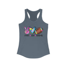 Load image into Gallery viewer, Peace Love Football (w/ Tye Dye Ball) - Women's Ideal Racerback Tank