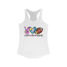 Load image into Gallery viewer, Peace Love Football (w/ Tye Dye Ball) - Women's Ideal Racerback Tank