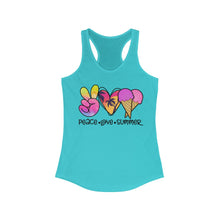 Load image into Gallery viewer, Peace Love Summer (w/Ice Cream Cones) - Women's Ideal Racerback Tank