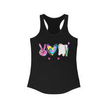 Load image into Gallery viewer, Peace Love Dental (w/Tie Dye Heart) - Women's Ideal Racerback Tank