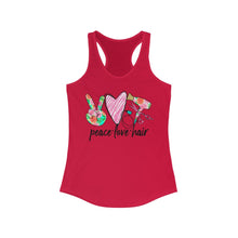 Load image into Gallery viewer, Peace Love Hair (w/Pink Heart) - Women's Ideal Racerback Tank