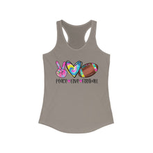 Load image into Gallery viewer, Peace Love Football (w/ Tye Dye Ball) - Women's Ideal Racerback Tank