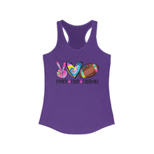 Load image into Gallery viewer, Peace Love Football (w/ Tye Dye Ball) - Women's Ideal Racerback Tank