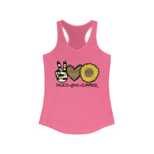 Load image into Gallery viewer, Peace Love Summer (w/Sunflower) - Women's Ideal Racerback Tank