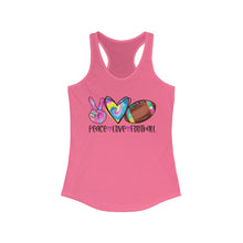 Load image into Gallery viewer, Peace Love Football (w/ Tye Dye Ball) - Women's Ideal Racerback Tank