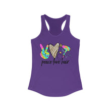 Load image into Gallery viewer, Peace Love Hair (w/Gold Heart) - Women's Ideal Racerback Tank