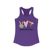 Load image into Gallery viewer, Peace Love Hair (w/Pink Heart) - Women's Ideal Racerback Tank