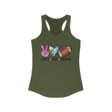 Load image into Gallery viewer, Peace Love Football (w/ Tye Dye Ball) - Women's Ideal Racerback Tank