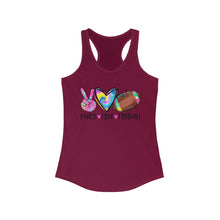 Load image into Gallery viewer, Peace Love Football (w/ Tye Dye Ball) - Women's Ideal Racerback Tank