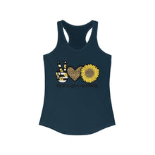 Load image into Gallery viewer, Peace Love Summer (w/Sunflower) - Women's Ideal Racerback Tank