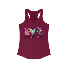 Load image into Gallery viewer, Peace Love Hair (w/Tye Dye Heart) - Women's Ideal Racerback Tank