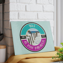 Load image into Gallery viewer, Yolo at Pink Paradise Glass Cutting Board