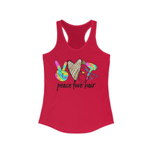 Load image into Gallery viewer, Peace Love Hair (w/Gold Heart) - Women's Ideal Racerback Tank