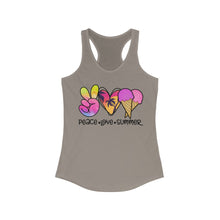 Load image into Gallery viewer, Peace Love Summer (w/Ice Cream Cones) - Women's Ideal Racerback Tank