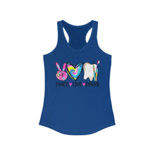 Load image into Gallery viewer, Peace Love Dental (w/Tie Dye Heart) - Women's Ideal Racerback Tank
