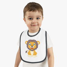 Load image into Gallery viewer, Baby Contrast Trim Jersey Bib Lion