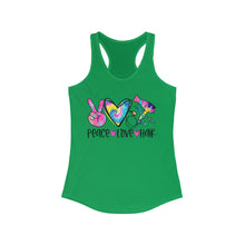 Load image into Gallery viewer, Peace Love Hair (w/Tye Dye Heart) - Women's Ideal Racerback Tank