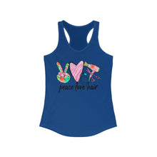 Load image into Gallery viewer, Peace Love Hair (w/Pink Heart) - Women's Ideal Racerback Tank