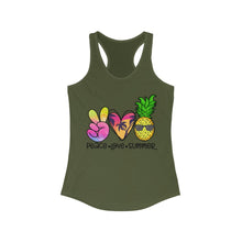 Load image into Gallery viewer, Peace Love Summer (w/Pineapple) - Women's Ideal Racerback Tank
