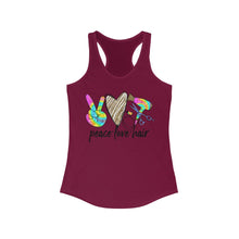Load image into Gallery viewer, Peace Love Hair (w/Gold Heart) - Women's Ideal Racerback Tank