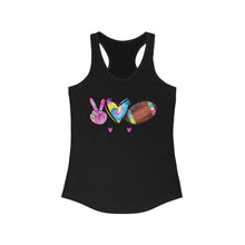 Load image into Gallery viewer, Peace Love Football (w/ Tye Dye Ball) - Women's Ideal Racerback Tank