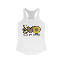 Load image into Gallery viewer, Peace Love Summer (w/Sunflower) - Women's Ideal Racerback Tank