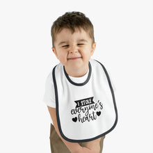 Load image into Gallery viewer, I stole everyone's heart Baby Contrast Trim Jersey Bib