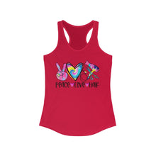 Load image into Gallery viewer, Peace Love Hair (w/Tye Dye Heart) - Women's Ideal Racerback Tank
