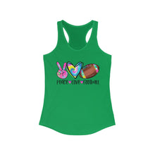 Load image into Gallery viewer, Peace Love Football (w/ Tye Dye Ball) - Women's Ideal Racerback Tank