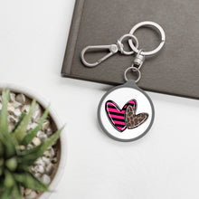Load image into Gallery viewer, 2 hearts Leopard Pink and Black Stripes Key Ring