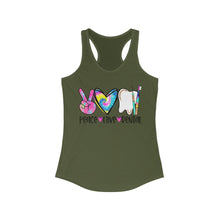 Load image into Gallery viewer, Peace Love Dental (w/Tie Dye Heart) - Women's Ideal Racerback Tank