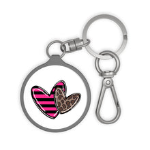 Load image into Gallery viewer, 2 hearts Leopard Pink and Black Stripes Key Ring