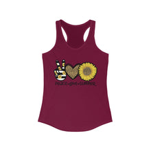 Load image into Gallery viewer, Peace Love Summer (w/Sunflower) - Women's Ideal Racerback Tank