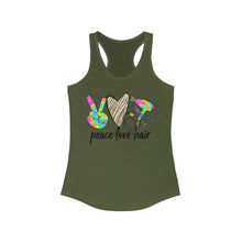 Load image into Gallery viewer, Peace Love Hair (w/Gold Heart) - Women's Ideal Racerback Tank