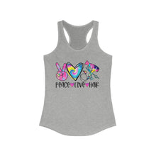 Load image into Gallery viewer, Peace Love Hair (w/Tye Dye Heart) - Women's Ideal Racerback Tank