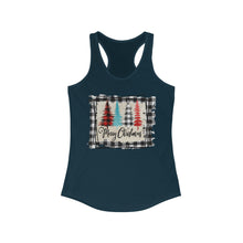 Load image into Gallery viewer, Merry Christmas w/trees with black border - Women's Ideal Racerback Tank