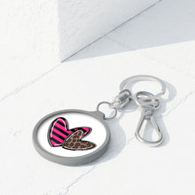 Load image into Gallery viewer, 2 hearts Leopard Pink and Black Stripes Key Ring